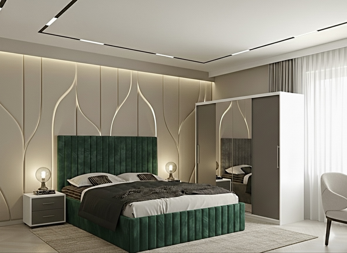 set-dormitor-cairo-verde-dulap-alb:gri Set dormitor Cairo Verde cu Dulap Londra 200 Alb/Gri - imagine 1