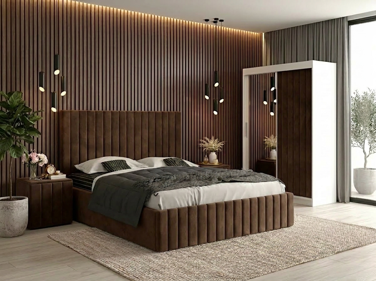 Set dormitor Cairo Maro cu dulap tapitat Cairo 150 cm Maro