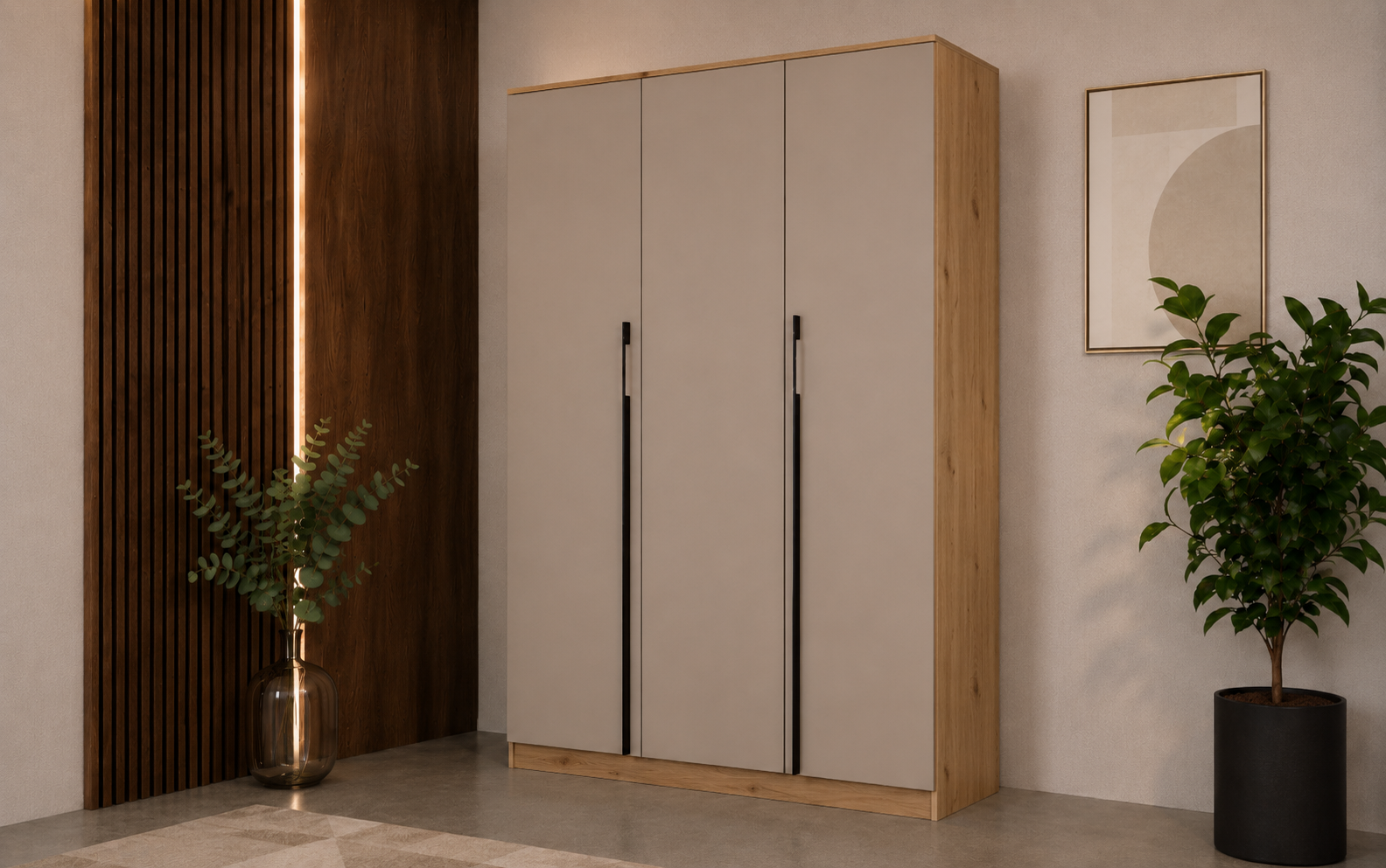Dulap Vela 3 usi, 120 cm, Stejar artisan/Casmir