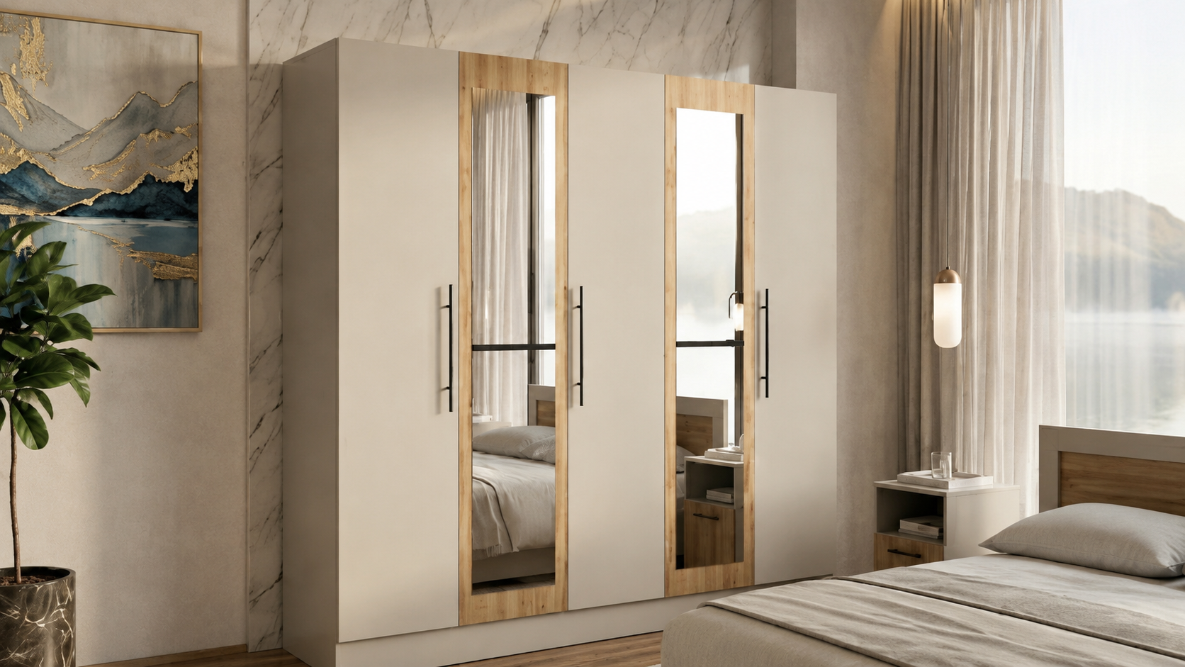 Dulap 5 usi Barcelona 200 cm, Casmir/Stejar Artisan