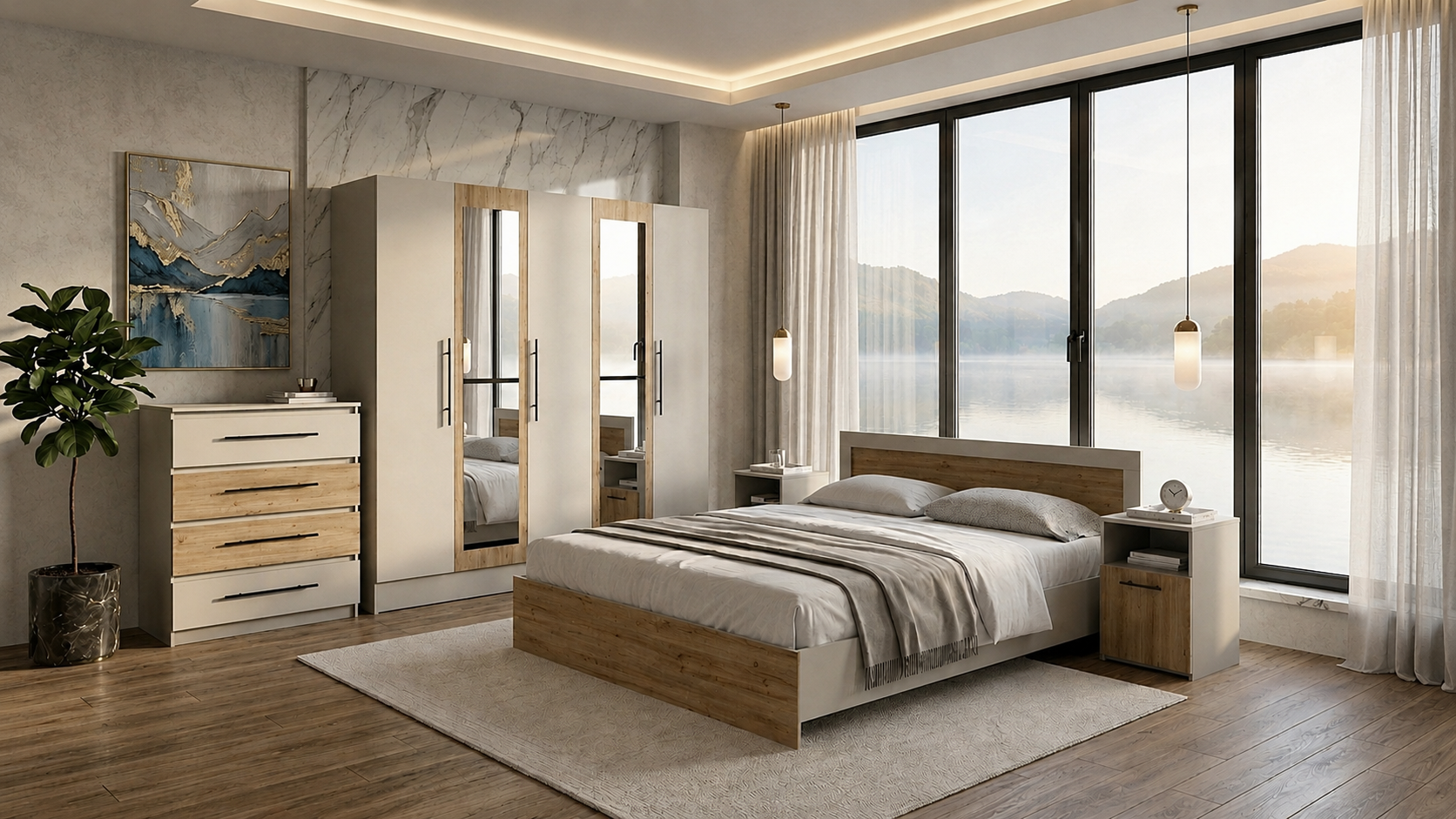 Set dormitor Barcelona, 5 piese, Casmir/Stejar Artisan