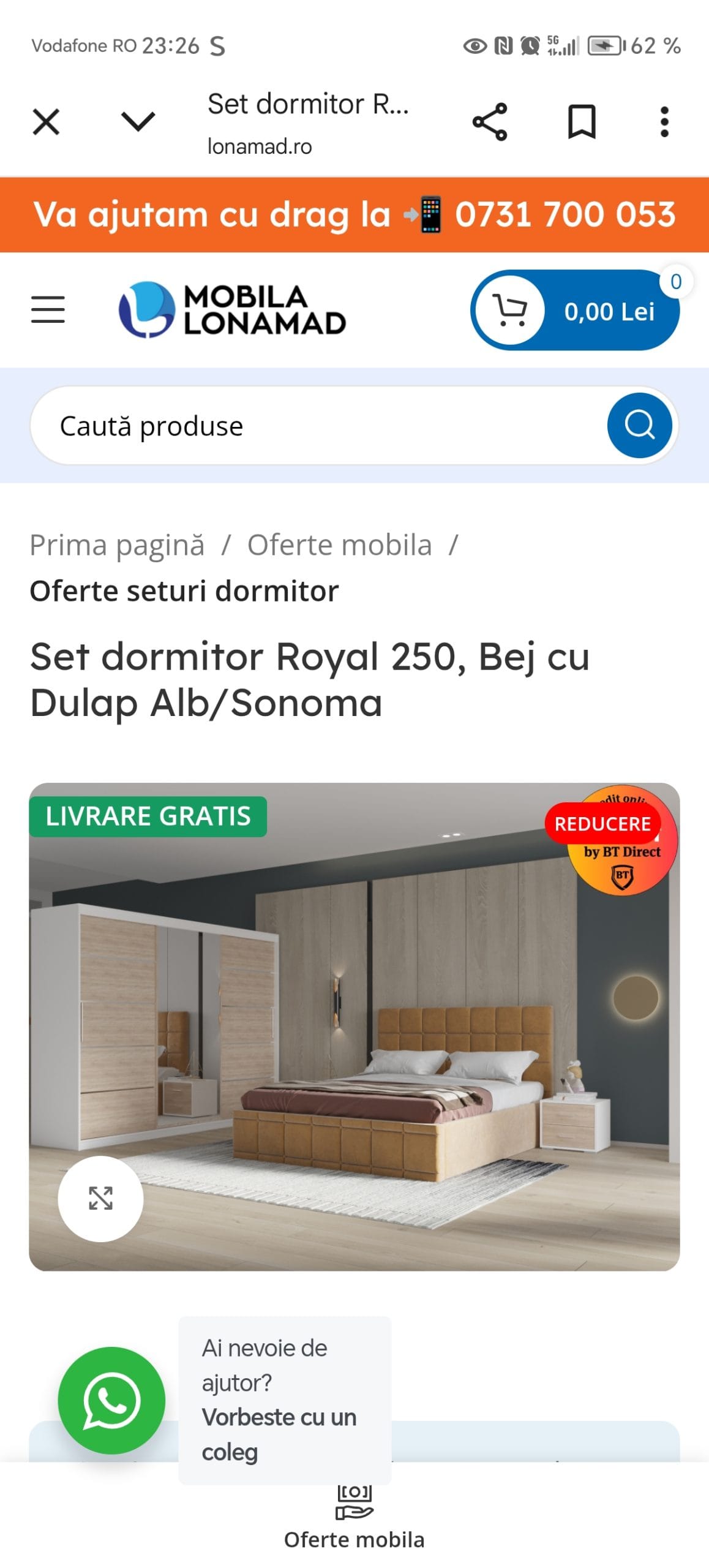 Click to view full screen Set dormitor Royal 250, Bej cu Dulap Alb/Sonoma photo review