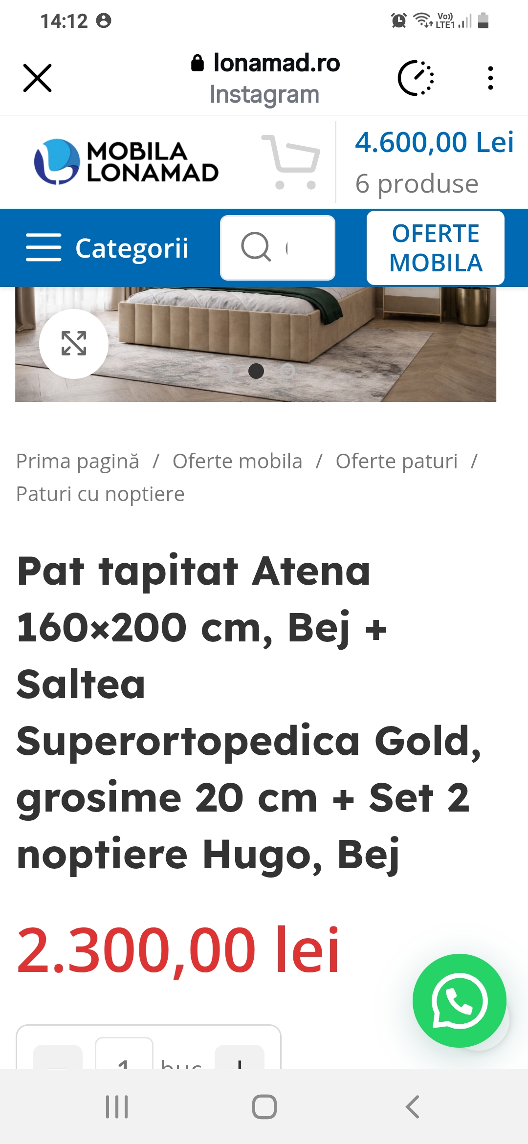 Pat tapitat Atena 160x200 cm, Bej + Saltea Superortopedica Gold, grosime 20 cm + Set 2 noptiere Hugo, Bej photo review